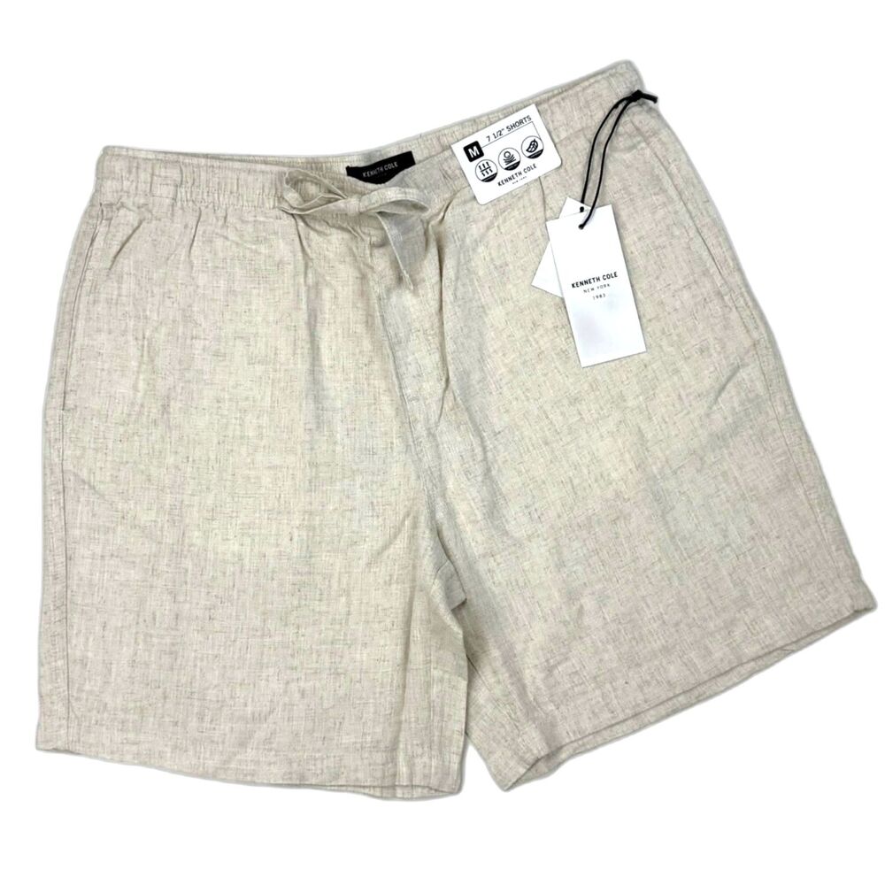 Kenneth Cole Men's Linen Blend Drawstring Shorts Natural Medium NWT